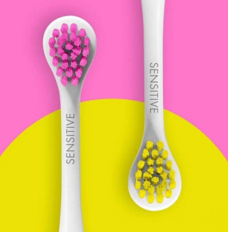 Nastavek sensitive za električno zobno ščetko Hydrosonic, rumena/roza, 2 kosa